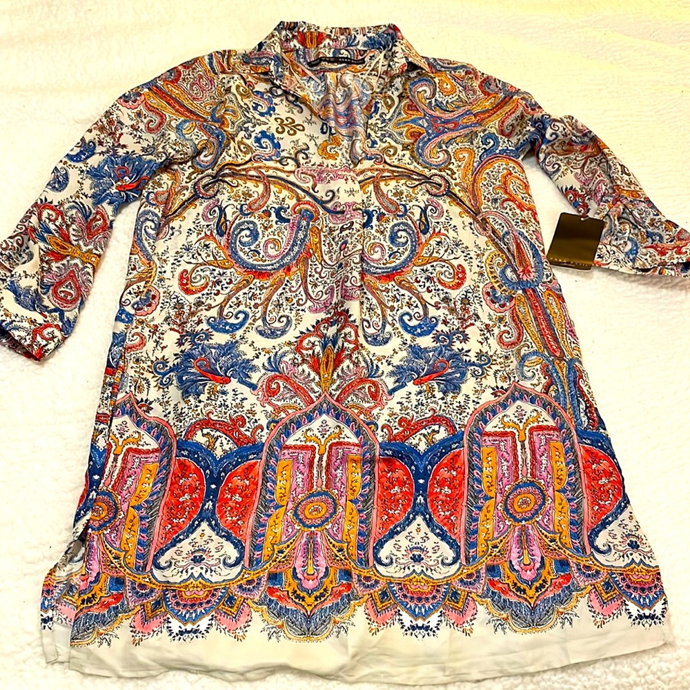 Zara Silk Tunic Paisley Print Medium NWT
